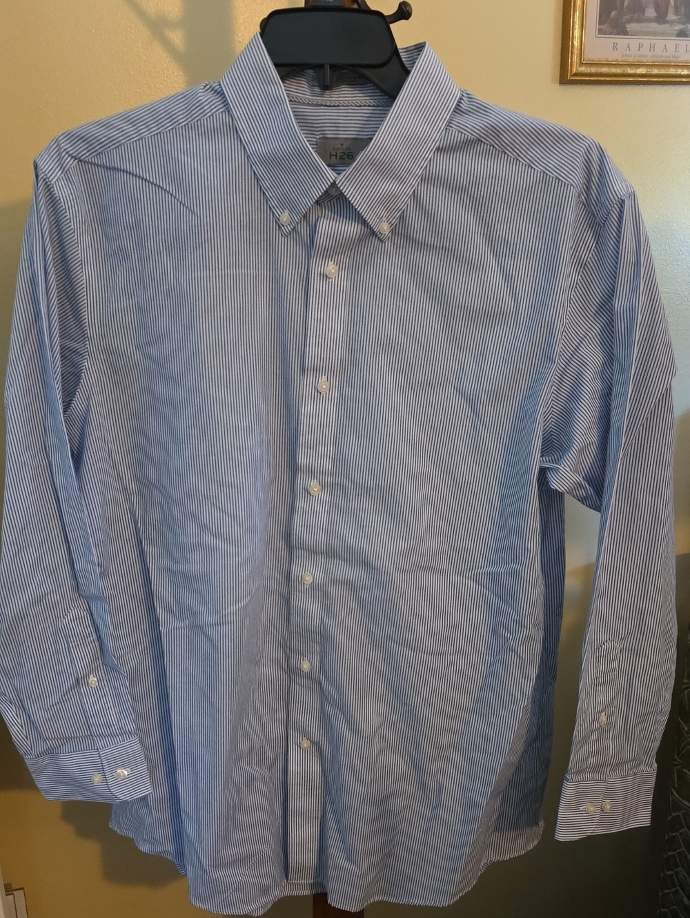 Haggar Light Blue and White Pinstripe Dress Shirt